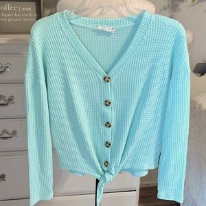 Aquamarine Waffle Tie Knot Top